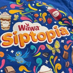 Wawa Siptopia T-Shirt Graphic Print Short Sleeve Blue Mens S Summer Philly
